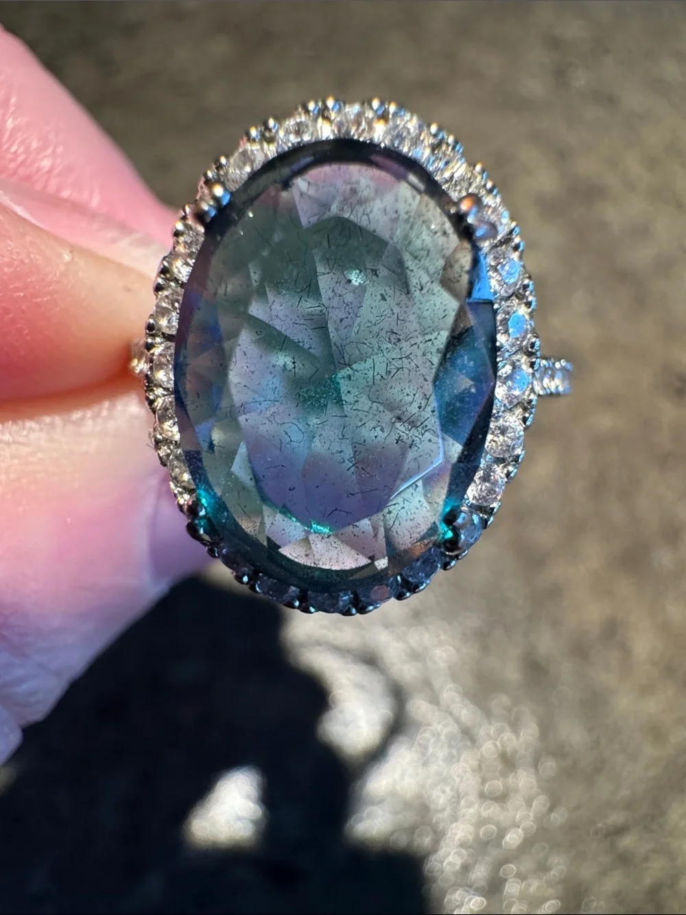 Princess Diana Style .925 Sterling Silver IBlue Topaz Oval Halo Ring 10